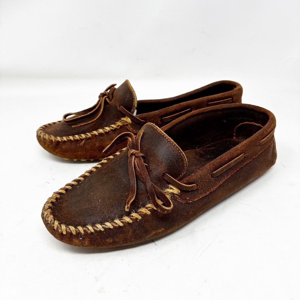 Minnetonka Womens Moosehide Driving Moc Brown Leather Moccasins USA Made Size 10